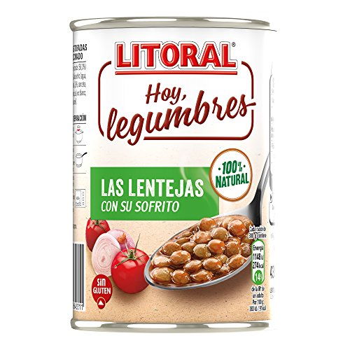LITORAL Hoy Legumbres Lentejas con su sofrito - Plato Preparado Sin Gluten - 435g