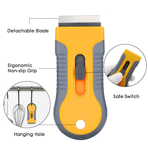 LIVEHITOP Mini Raspador con 8 Cuchillas y Trapo, Rasqueta Conjunto para Vidrio, Vitrocerámica, Pegatinas, Cristal, Ceramica, Pegatina, Quitar Engomadas, Pegamento de Coches