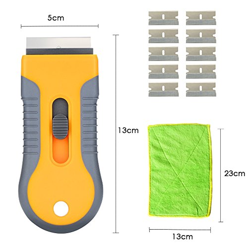 LIVEHITOP Mini Raspador con 8 Cuchillas y Trapo, Rasqueta Conjunto para Vidrio, Vitrocerámica, Pegatinas, Cristal, Ceramica, Pegatina, Quitar Engomadas, Pegamento de Coches