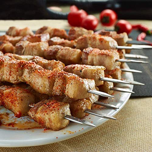 Liwein Pinchos de Barbacoa, 50 Piezas Parrilla Pinchos Acero Inoxidable Brochetas de Kebab con Tubo de Almacenamiento Metal Planas Barbacoa Pinchos Asar para BBQ Carne Aperitivos de Fiesta 35cm