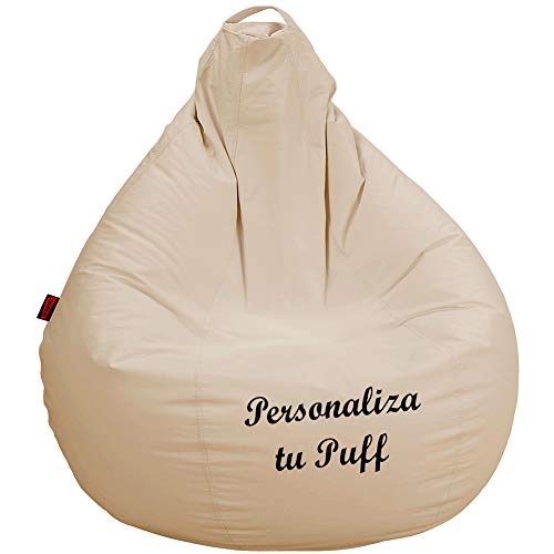 loconfort Puff Pera Personalizado con TU Nombre, Poli Piel Beig (XL Adulto, BEIG)
