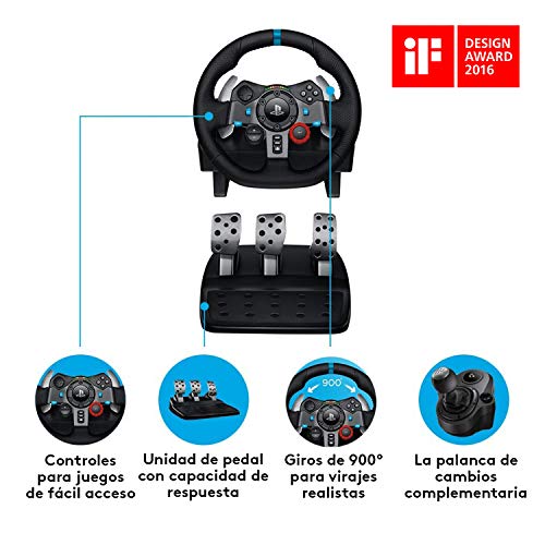 Logitech G29 Driving Force Volante de Carreras y Pedales, Force Feedback, Aluminio Anodizado, Palancas de cambio, Volante de Cuero, Pedales Ajustables, Enchufe EU, PS4/PS3/PC/Mac, Negro