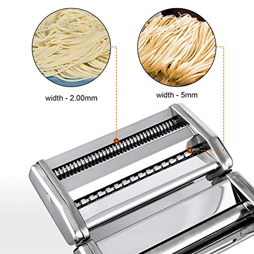 loikero123 Máquina Pasta Fresca, Máquina de Cortador de Pasta de Acero Inoxidable, Máquina de Rodillos para Casa Cocina Fabrica de Fideos Frescos de Masa Tagliatelle de Lasaña de Espaguetis