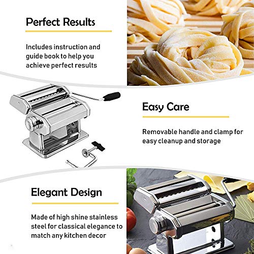 loikero123 Máquina Pasta Fresca, Máquina de Cortador de Pasta de Acero Inoxidable, Máquina de Rodillos para Casa Cocina Fabrica de Fideos Frescos de Masa Tagliatelle de Lasaña de Espaguetis