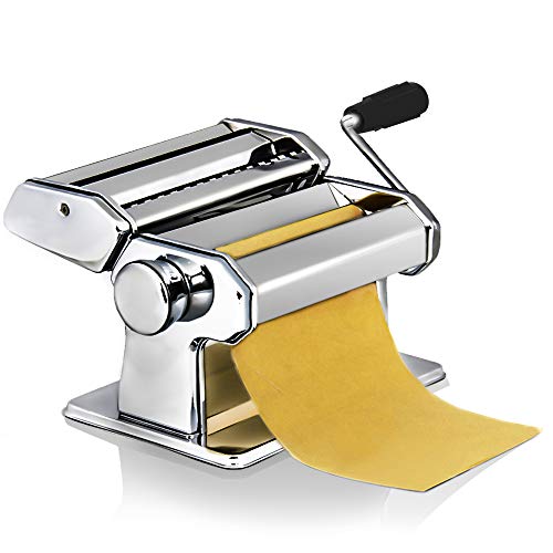 loikero123 Máquina Pasta Fresca, Máquina de Cortador de Pasta de Acero Inoxidable, Máquina de Rodillos para Casa Cocina Fabrica de Fideos Frescos de Masa Tagliatelle de Lasaña de Espaguetis