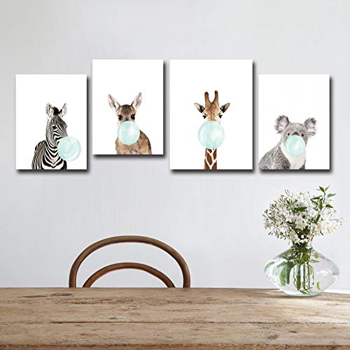 Lolobeauty Arte de la Lona Pintura Abstracta Imprimir póster Imagen Pared Decoración del hogar Lindo Chicle Azul Animal Cebra Jirafa Koala Canguro,AN201-1,40x60cm Sin Marco