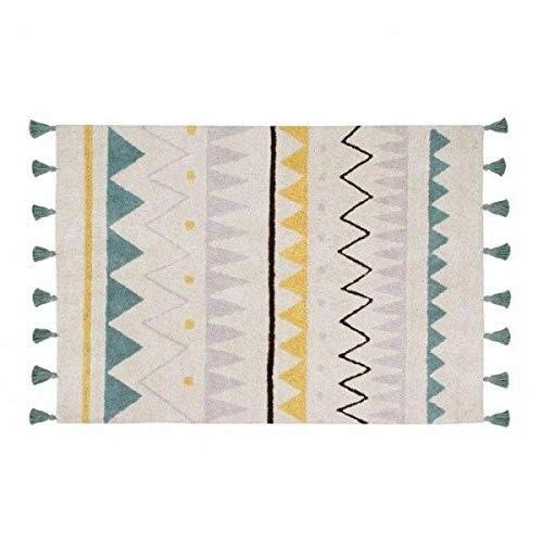 Lorena Canals Natural Azteca Alfombra Lavable de algodón 120 x 160 x 30 cm Azul Vintage