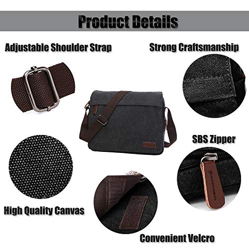 LOSMILE Bolsos Bandolera de Hombres, Bolso de Hombro de Lona, Bolsas Mensajero para 15.6 Pulgadas portátiles, Bolsa de Ordenador,Trabajo y Escuela.Negro