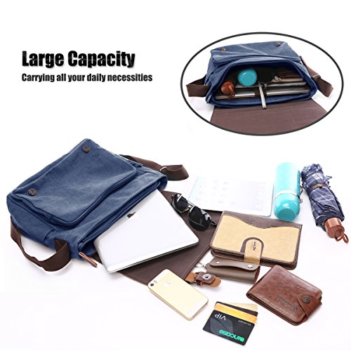 LOSMILE Hombres Lona Bolso de Bandolera La Bolsa de Mensajero Bolsa de Lona Bolsa de Hombro 16 Pulgadas Bolsa de Ordenador. (Azul)