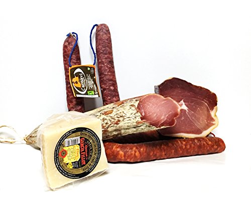 Lote de Embutido: Jamón Serrano 600 gr, Lomo Embuchado 1 Kg, Chorizo en Sarta Rojo 450 gr, Chorizo en Sarta Blanco 450 gr, Queso Curado de Oveja 800 gr. - Un verdadero kit de supervivencia.