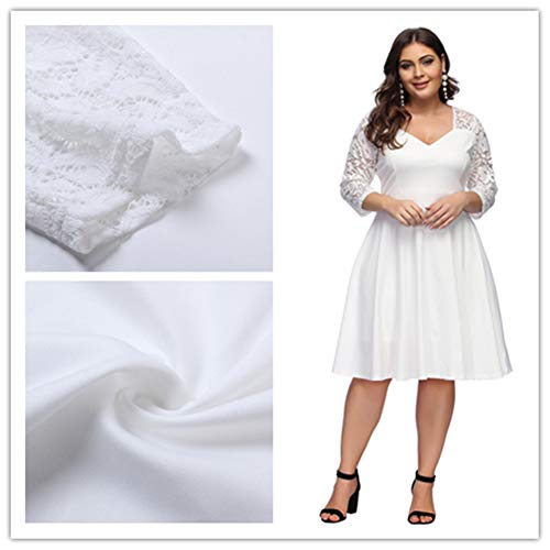 Lover-Beauty Mujer Vestido Corto Elegante Sexy Cuello V Raya Talla Grande Encaje Manga Top Puro con Manga Dama de Honor para Playa Noche Fiesta y Boda