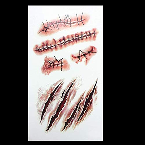 LQH 10 Hojas de Halloween Impermeable de la Etiqueta engomada del Tatuaje Temporal del Horror Realista Falso Herida sangrante de la Puntada de la Cicatriz Costra Cosplay Atrezzo Maquillaje
