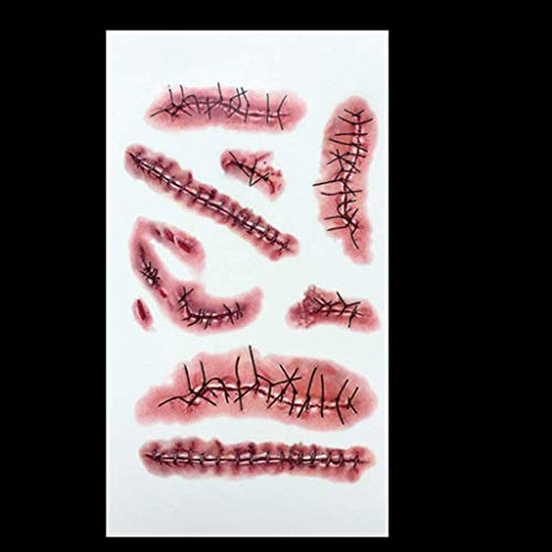 LQH 10 Hojas de Halloween Impermeable de la Etiqueta engomada del Tatuaje Temporal del Horror Realista Falso Herida sangrante de la Puntada de la Cicatriz Costra Cosplay Atrezzo Maquillaje