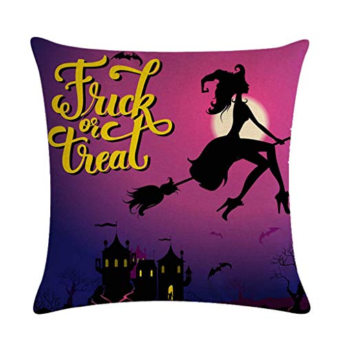 LQH De Halloween Spooky Bosque de la Luna Ronda Tire Suministros Funda de Almohada de algodón Decorativo del hogar Cuadrado de la Cubierta del Amortiguador del Horror del Partido de Lino (Size : 20)
