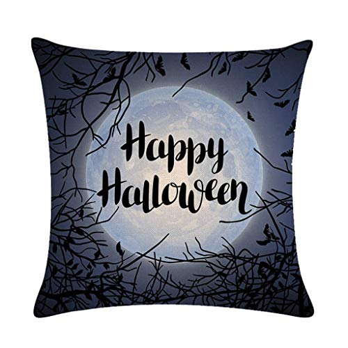 LQH De Halloween Spooky Bosque de la Luna Ronda Tire Suministros Funda de Almohada de algodón Decorativo del hogar Cuadrado de la Cubierta del Amortiguador del Horror del Partido de Lino (Size : 20)