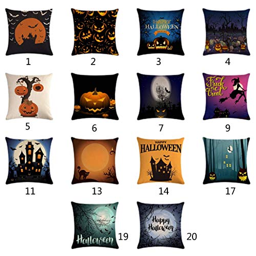 LQH De Halloween Spooky Bosque de la Luna Ronda Tire Suministros Funda de Almohada de algodón Decorativo del hogar Cuadrado de la Cubierta del Amortiguador del Horror del Partido de Lino (Size : 20)