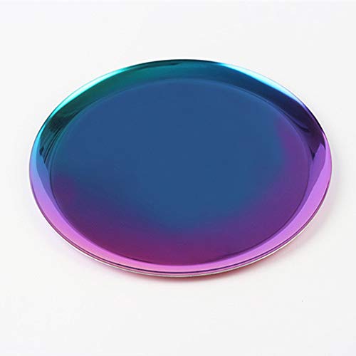 LSX Bandeja de Almacenamiento Redondo Estilo nórdico Acero Inoxidable gradiente Metal Bandeja Bandeja Decorativo joyería Fruta Torta Organizador Oro,Purple