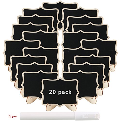 LULUNA 20pcs mini pizarras decorativas de madera con soporte tablero de mensajes signos con base y pluma para boda fiesta cocina Jardín restaurante