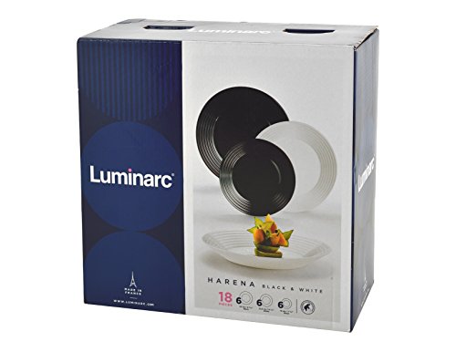 Luminarc Harena N&B Vajilla de 18 Piezas, Blanco Y Negro
