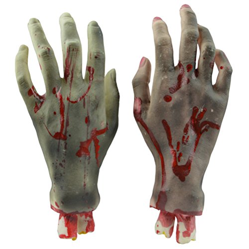LUOEM Piezas humanas picadas Manos sangrientas asustadizas Decoraciones del Partido de Halloween Prop Día de los Inocentes Decoración del Partido de los Niños de Halloween (Manos Negras)