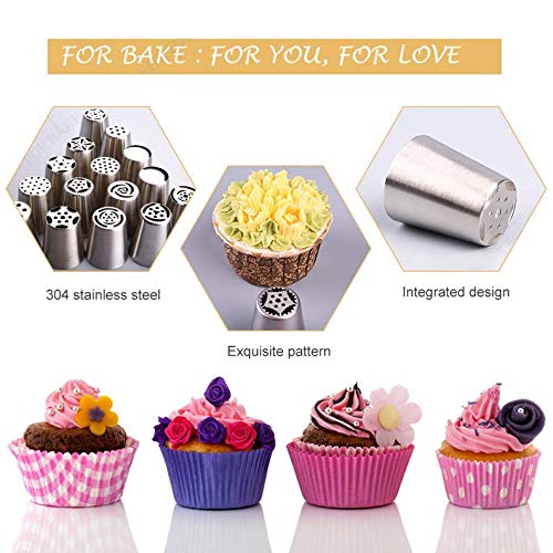 LUOWAN Set Decoración de Cupcakes 27pcs Boquillas Rusas de Repostería Boquillas pasteleras juego de acero inoxidable profesional Crema de la Torta de Cumpleaños de la Hornada Herramientas de Bricolaje