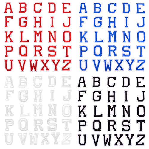 LUTER 104 Piezas Letras Adhesivas para Ropa Plancha - Parches de Hierro en Letras, Parches Bordados con Letras A-Z para Ropa, Costura, Artesanía - Rojo, Azul, Blanco, Negro