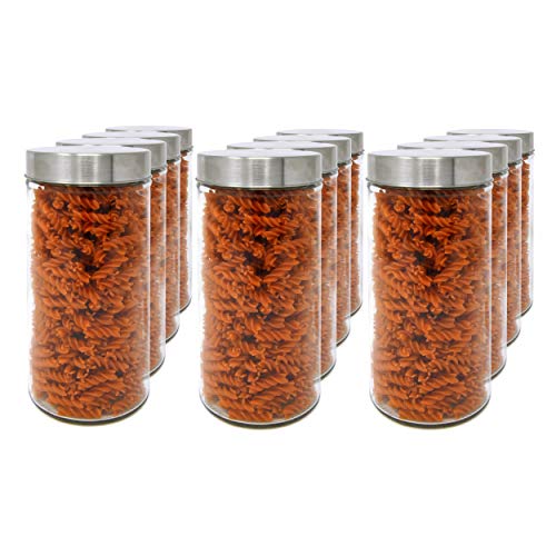 Luxury & Grace Pack 12 Botes de Cristal, 1,2 L (23x10 cm), con Tapa de Acero Inoxidable. Tarros de Cristal.