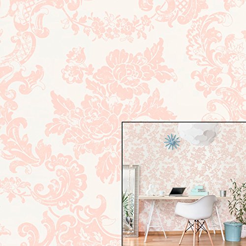 M1110 Vintage Lace - Papel pintado, diseño de damasco, color dorado y crema
