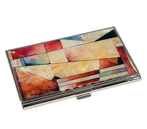 Madre de Perla Roja Rosa Azul Colores Patchwork bloqueo RFID Protección Tarjeta de negocio nombre de crédito titular caso Metal acero inoxidable grabado Slim bolso bolsillo efectivo dinero cartera