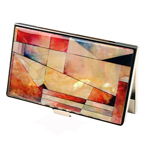 Madre de Perla Roja Rosa Azul Colores Patchwork bloqueo RFID Protección Tarjeta de negocio nombre de crédito titular caso Metal acero inoxidable grabado Slim bolso bolsillo efectivo dinero cartera
