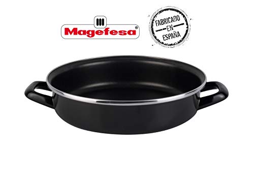 Magefesa Black Tartera 28 cm de Acero esmaltado, Antiadherente bicapa Reforzado, Color Negro Exterior. Apto para Todo Tipo de cocinas, incluida inducción Vitrificado