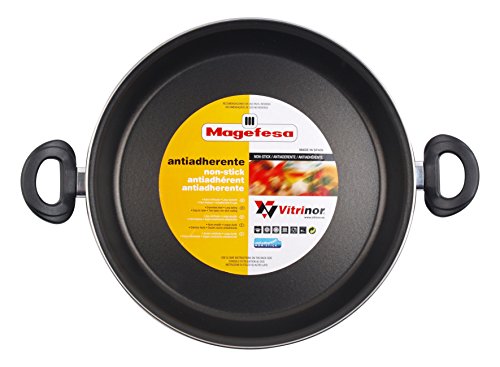 Magefesa Glass Paellera Antiadherente Bicapa Reforzado, Acero, Negro Cristal, 34 cm