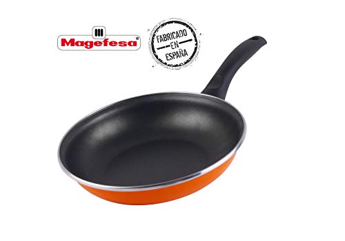 Magefesa Valencia Sartén Antiadherente Bicapa Reforzado Apto para Todo Tipo De Cocinas, Acero, Naranja, Centimeters