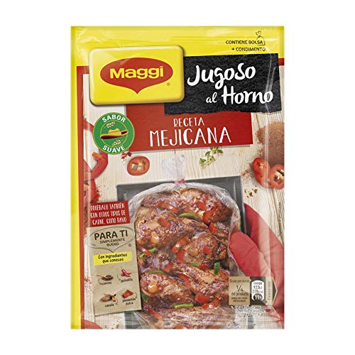 Maggi Jugoso al Horno Receta Mejicana - 1 Bolsa para Horno con Condimentos - Pack de 8x40g