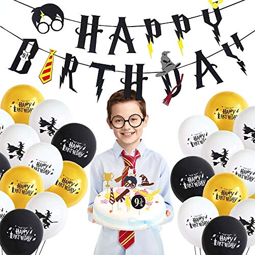 Mago Cumpleaños Fiesta Decoracion Temática Corbata Gafas Banner de Feliz Cumpleaños Mago Globo Halloween fiestas Suministros para Niños Niños Niñas