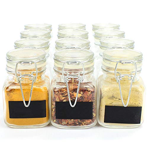 Maison & White Frascos de vidrio con tapa de clip | 12 Contenedores decorativos | Con etiquetas negras gratis y pluma de tiza blanca