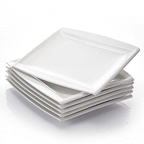 MALACASA, Serie Blance, Vajillas de Porcelana Blanca Crema 18 piezas Juegos de Vajillas Juegos de Cena con 6 Platos de comedor, 6 Platos de Sopa y 6 Platos de Postre para 6 Personas