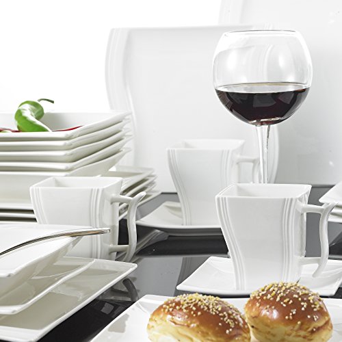 MALACASA, Serie Flora, Vajilla de Porcelana, 60 Piezas, Juego de Café, con 12 Tazas, 12 Platos Llanos, 12 Platos, 12 Platos de Postre, 12 Platos de Hondos, Marfil