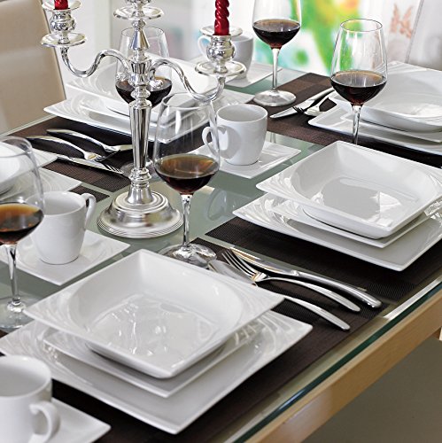 MALACASA, Serie Monica, Vajillas de Porcelana,60 Piezas Vajillas completa, con 12 Tazas, 12 Platillos, 12 Platos de Postre, 12 Platos Hondos, 12 Platos Llanos Vajillas para 12 Personas