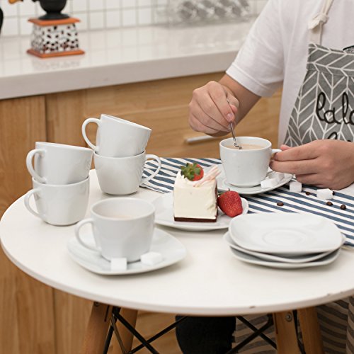 MALACASA, Series Elisa, 12 Piezas Juegos de Cafe de Porcelana 6 Tazas y 6 Platillos servicios de cafe para 6 Personas