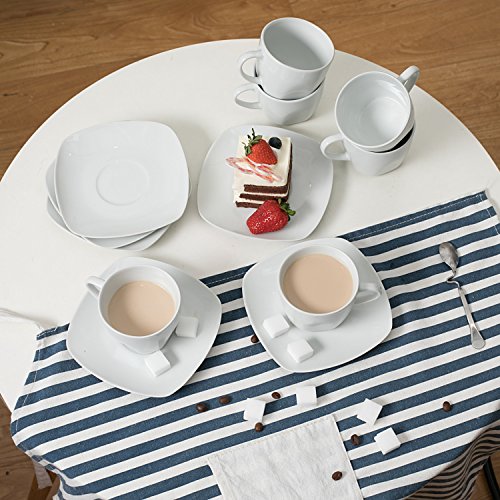 MALACASA, Series Elisa, 12 Piezas Juegos de Cafe de Porcelana 6 Tazas y 6 Platillos servicios de cafe para 6 Personas