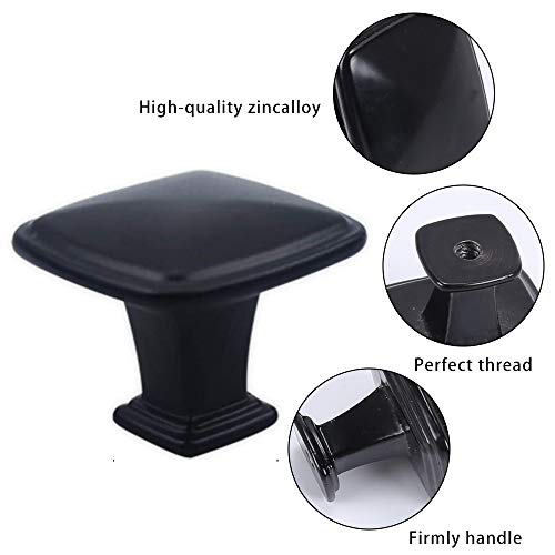 ManLee 12PCS Pomo de Armario Cuadrado Tradicional 30mm Pomos y Tiradores de Muebles Moderna Perillas de Cajón Negro con Tornillos para Armario de Cocina Cajones Gabinetes Aparador - Negro
