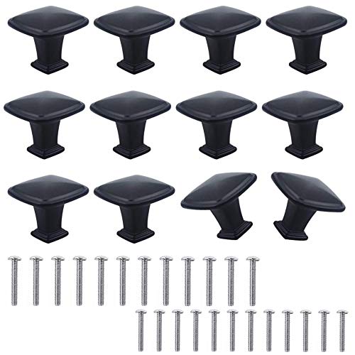 ManLee 12PCS Pomo de Armario Cuadrado Tradicional 30mm Pomos y Tiradores de Muebles Moderna Perillas de Cajón Negro con Tornillos para Armario de Cocina Cajones Gabinetes Aparador - Negro