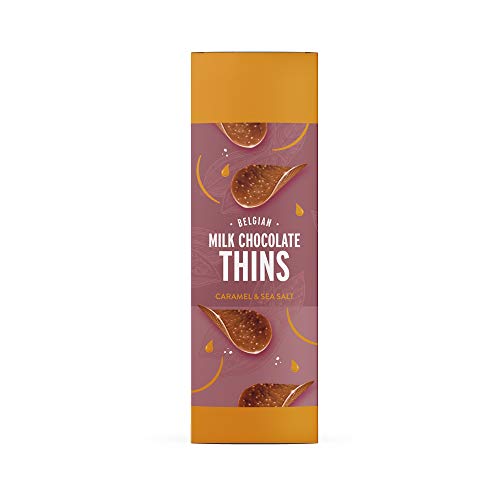 Marca Amazon - Happy Belly - Láminas de chocolate con leche belga- Sabor a caramelo y sal marina,4x125g
