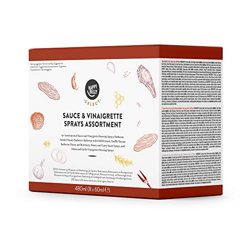 Marca Amazon - Happy Belly Select - Salsas y vinagretas (pack de 8) (clásica, ahumada, picante, tartufata, miel con romero, miel con curry, ajo y cebolla)