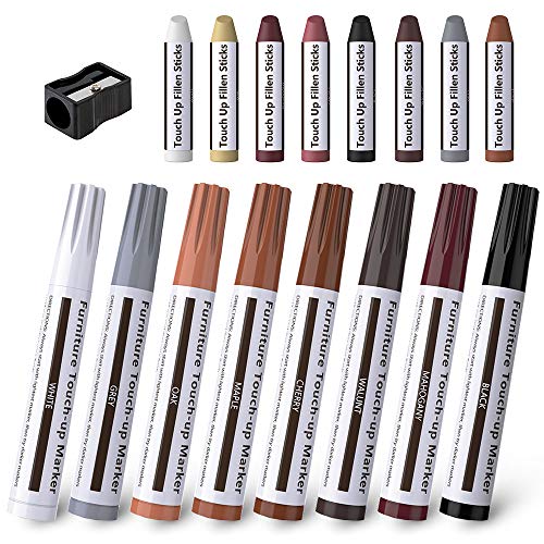 Marcadores Madera Para Muebles, 17pcs Rotuladores Reparadores para Mobiliario, Reparación de Muebles Pintura y Rayado Reparadores Retoques para Manchas,Rasguños,Piso de madera,Oficina,Cama,Mesa