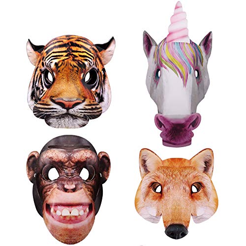 Máscaras para niños, las máscaras de animales en 3D incluyen tigre, unicornio, zorro y chimpancé para niños y adultos para fiestas, bailes de disfraces, fiestas de cumpleaños, Navidad, Halloween