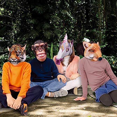 Máscaras para niños, las máscaras de animales en 3D incluyen tigre, unicornio, zorro y chimpancé para niños y adultos para fiestas, bailes de disfraces, fiestas de cumpleaños, Navidad, Halloween
