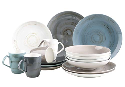 Mäser - Vajilla prémium Serie Derby para 4 personas con calidad de hostelería en colores pastel, porcelana duradera