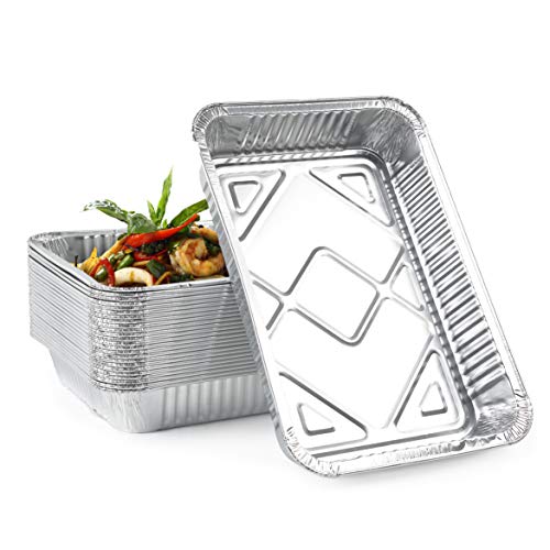 Matana 25 Grandes Bandejas de Aluminio Desechables, 31 x 21 cm Hornear, Asar y Cocinar, Seguro de Usar en Horno e Impermeable.